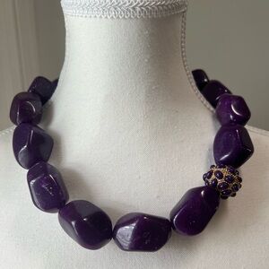Chunky Purple Beaded Collar Necklace–Gold Accent Bead, Versatile Styling